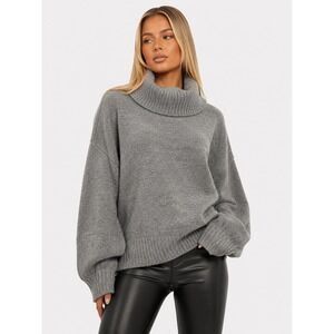 Express x Negin Mirsalehi Gray Cowl Neck Balloon Sleeve Sweater Large NWT New